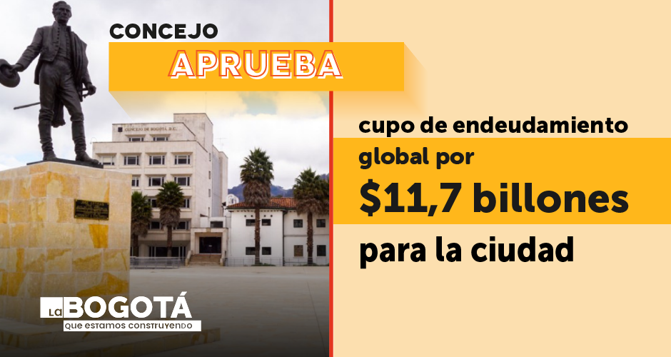 Concejo aprueba cupo de endeudamiento global por $11,7 billones para Bogotá