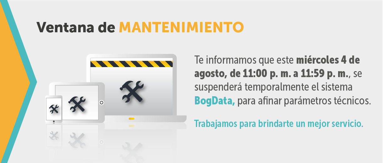 Ventana de mantenimiento BogData