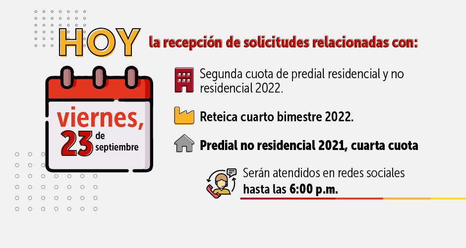 Hoy vence el cuarto bimestre de ReteICA, la segunda cuota de Predial 2022 y la cuarta de Predial 2021 por afectación COVIDHoy vence el cuarto bimestre de ReteICA, la segunda cuota de Predial 2022 y la cuarta de Predial 2021 por afectación COVID